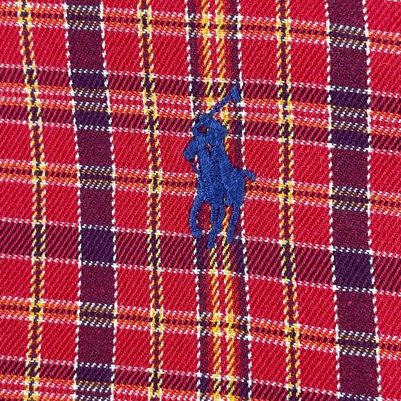 Polo‎ Ralph Lauren Shirt Men 3XLT Tall Red Plaid Long Sleeve Preppy Blue Pony - Picture 4 of 9